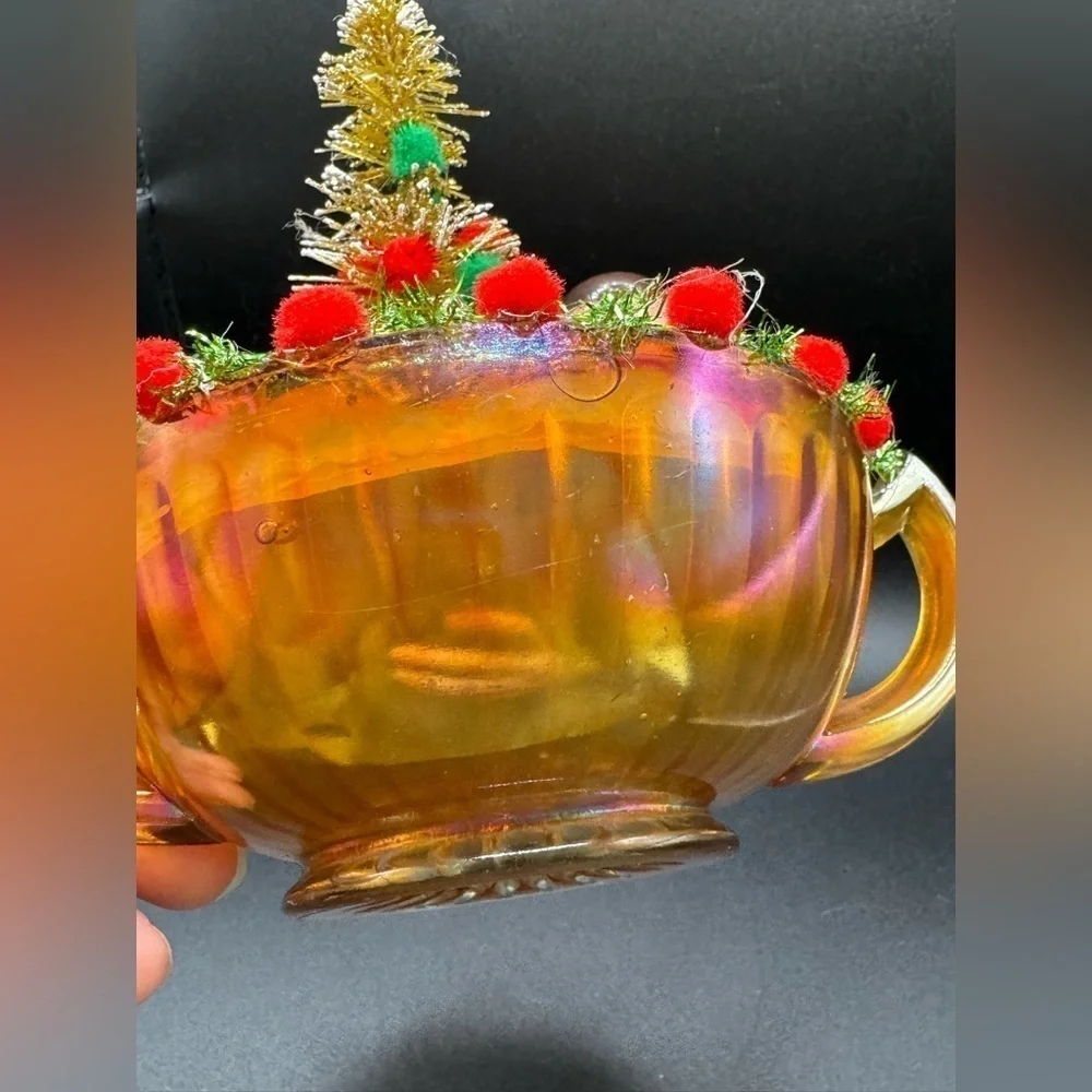 OOAK Christmas Assemblage Decor Vintage Wooden Ornaments and Carnival Glass